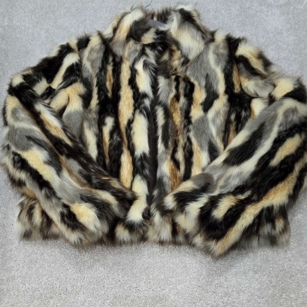 Zara Faux Fur Jacket in Brown and Cream